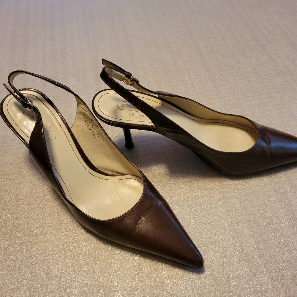 Coach Alena brown leather slingback heels